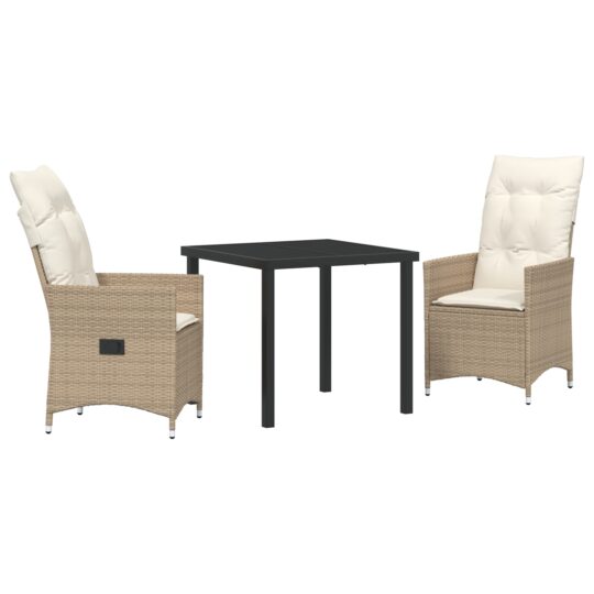 Alternative view of Set de masă pentru grădină cu pernă 3 pcs Bej Rattan poli