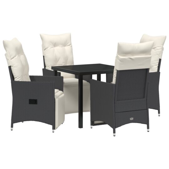 Alternative view of Set de masă pentru grădină cu pernă 5 pcs Negru Rattan poli