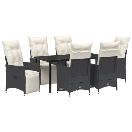 Alternative view of Set de masă pentru grădină cu pernă 7 pcs Negru Rattan poli