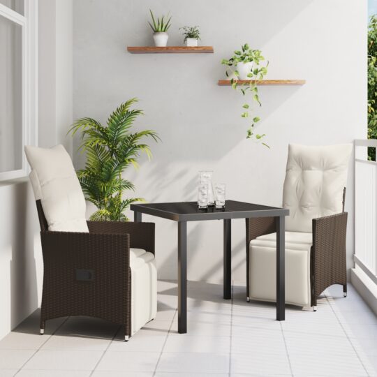 Set de masă pentru grădină cu pernă 3 pcs Maro Rattan poli