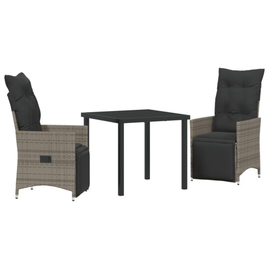 Alternative view of Set de masă pentru grădină cu pernă 3 pcs Gri Rattan poli