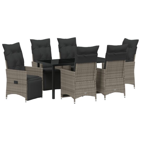 Alternative view of Set de masă pentru grădină cu pernă 7 pcs Gri Rattan poli