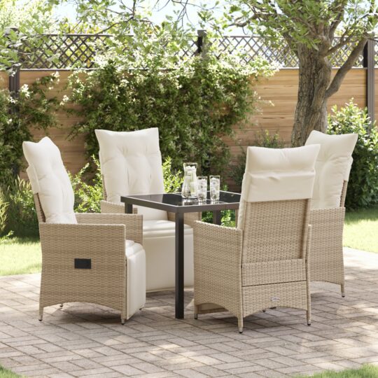 Set de masă pentru grădină cu pernă 5 pcs Bej Rattan poli
