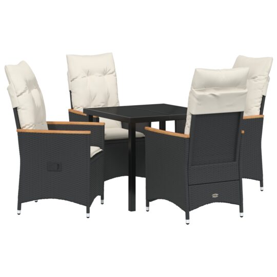 Alternative view of Set de masă pentru grădină cu pernă 5 pcs Negru Rattan poli