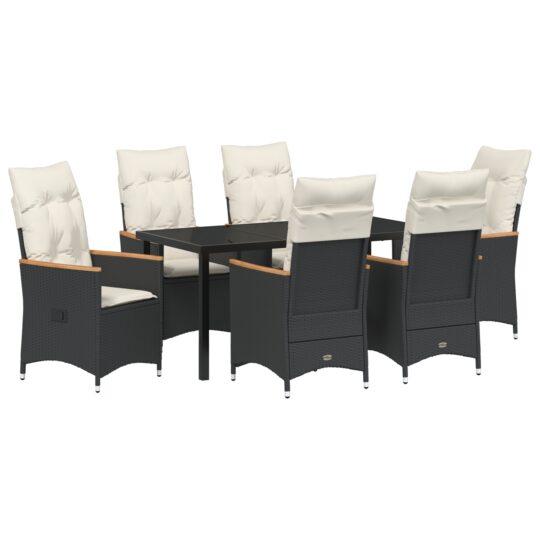 Alternative view of Set de masă pentru grădină cu pernă 7 pcs Negru Rattan poli