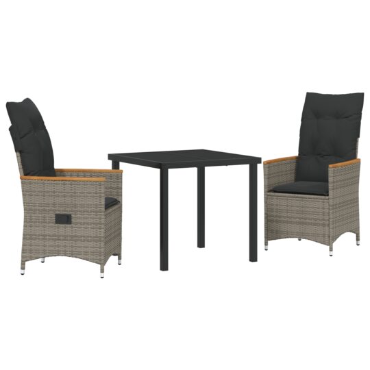 Alternative view of Set de masă pentru grădină cu pernă 3 pcs Gri Rattan poli