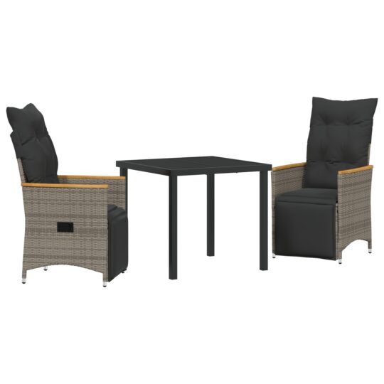 Alternative view of Set de masă pentru grădină cu pernă 3 pcs Gri Rattan poli