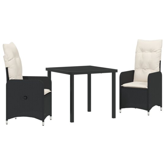 Alternative view of Set de masă pentru grădină cu pernă 3 pcs Negru Rattan poli