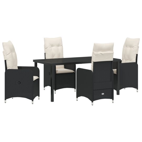 Alternative view of Set de masă pentru grădină cu pernă 5 pcs Negru Rattan poli