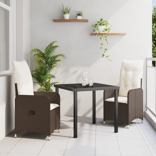 Set de masă pentru grădină cu pernă 3 pcs Maro Rattan poli