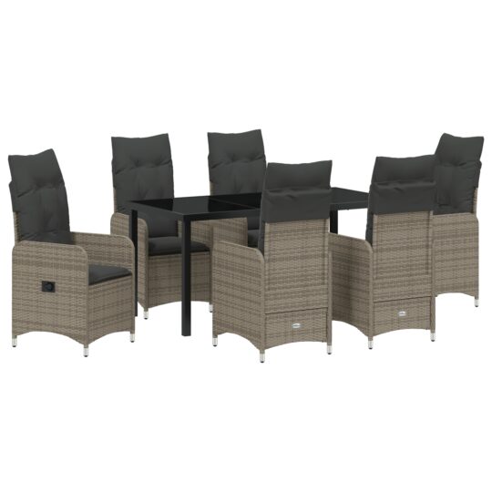 Alternative view of Set de masă pentru grădină cu pernă 7 pcs Gri Rattan poli