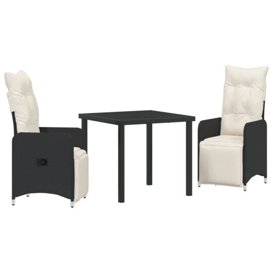 Alternative view of Set de masă pentru grădină cu pernă 3 pcs Negru Rattan poli