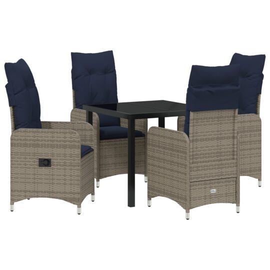 Alternative view of Set de masă pentru grădină cu pernă 5 pcs Negru Rattan poli