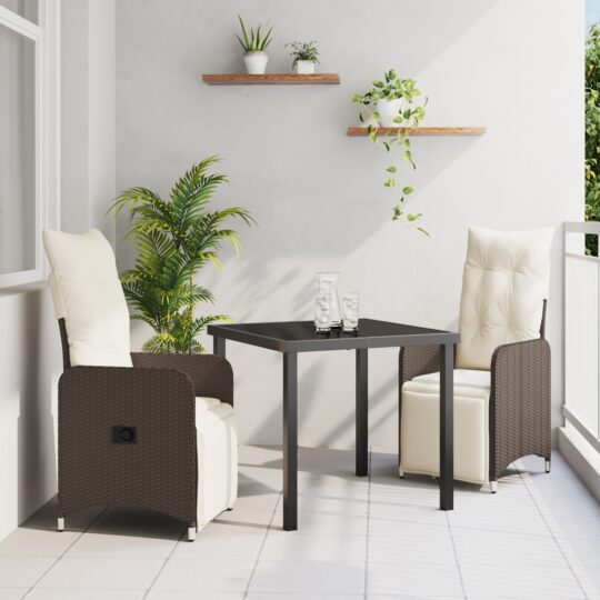 Set de masă pentru grădină cu pernă 3 pcs Maro Rattan poli