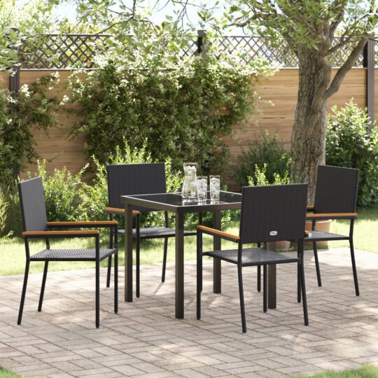 Set de masă pentru grădină 5 pcs Negru Rattan poli