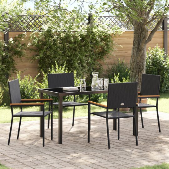 Set de masă pentru grădină 5 pcs Negru Rattan poli