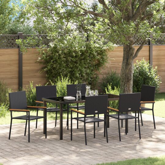 Set de masă pentru grădină 7 pcs Negru Rattan poli