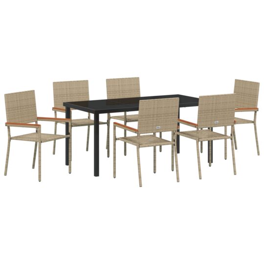 Alternative view of Set de masă pentru grădină 7 pcs Bej Rattan poli
