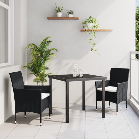 Set de masă pentru grădină cu pernă 3 pcs Negru Rattan poli