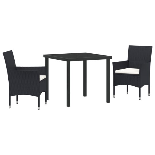 Alternative view of Set de masă pentru grădină cu pernă 3 pcs Negru Rattan poli