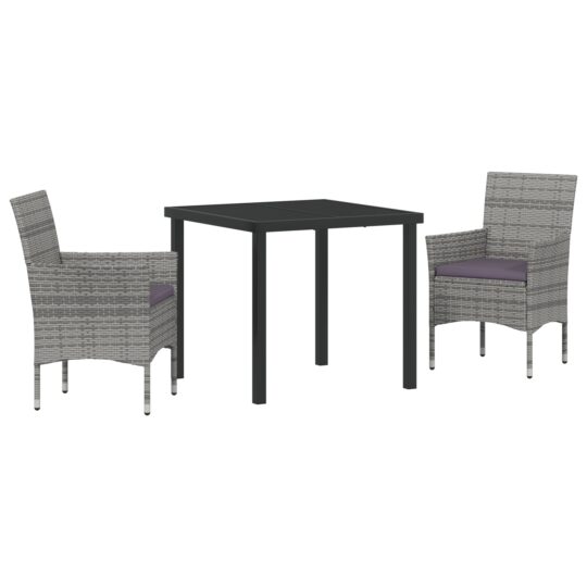 Alternative view of Set de masă pentru grădină cu pernă 3 pcs Gri Rattan poli
