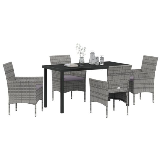 3379732 3 Set de masă pentru grădină cu pernă 5 pcs Gri Rattan poli 3379732 3