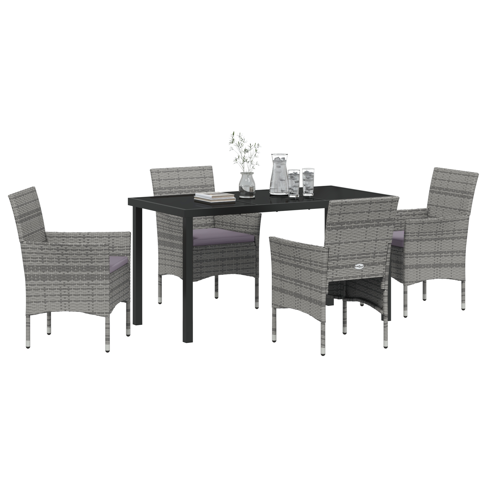 3379732 3 Set de masă pentru grădină cu pernă 5 pcs Gri Rattan poli Set de masă pentru grădină cu pernă 5 pcs Gri Rattan poli - imagine 3