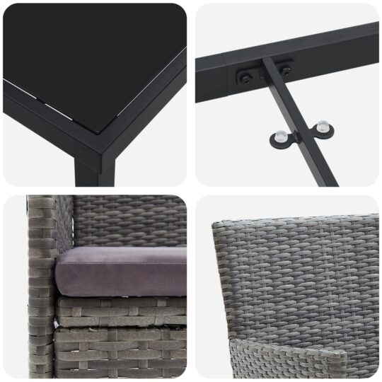 3379732 9 Set de masă pentru grădină cu pernă 5 pcs Gri Rattan poli 3379732 9