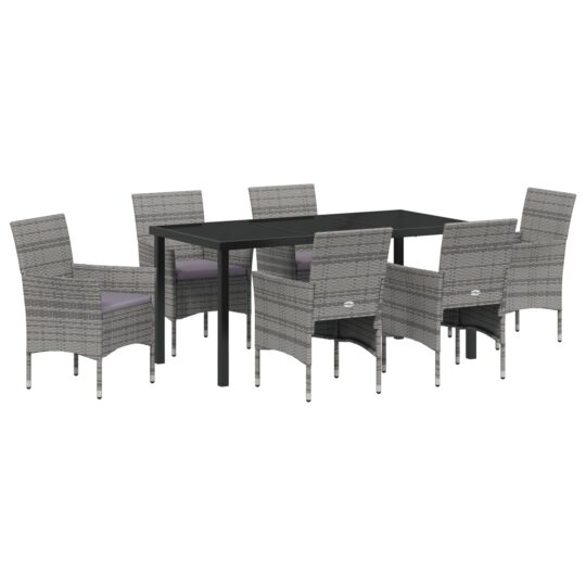 Alternative view of Set de masă pentru grădină cu pernă 7 pcs Gri Rattan poli