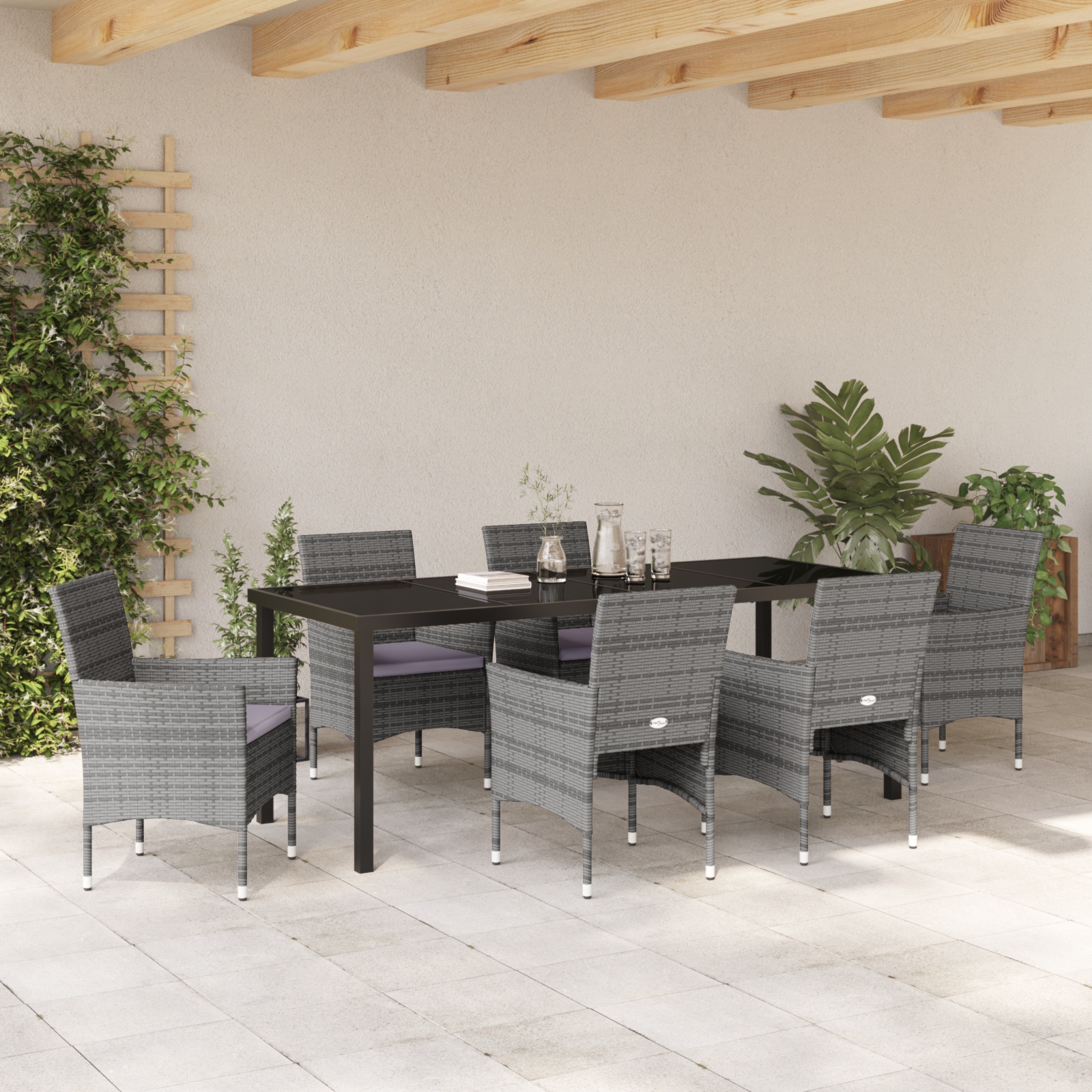 3379735 4 Set de dining pentru grădină 7 pescăruș gri ratan polimeric Set de dining pentru grădină 7 pescăruș gri ratan polimeric - imagine 4