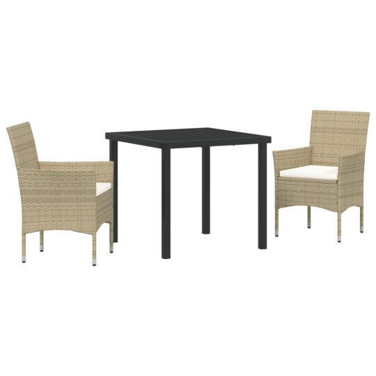 Alternative view of Set de masă pentru grădină cu pernă 3 pcs Bej Rattan poli