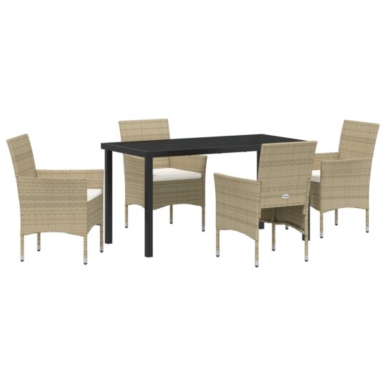 Alternative view of Set de masă pentru grădină cu pernă 5 pcs Bej Rattan poli