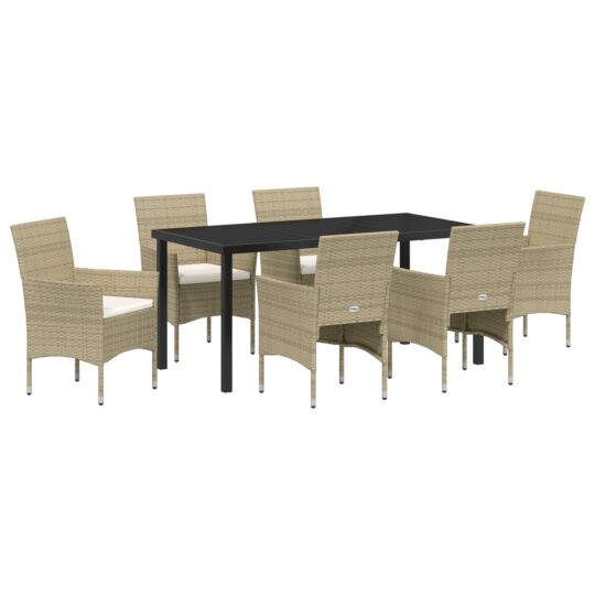 Alternative view of Set de masă pentru grădină cu pernă 7 pcs Bej Rattan poli