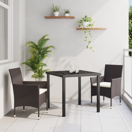 Set de masă pentru grădină cu pernă 3 pcs Maro Rattan poli