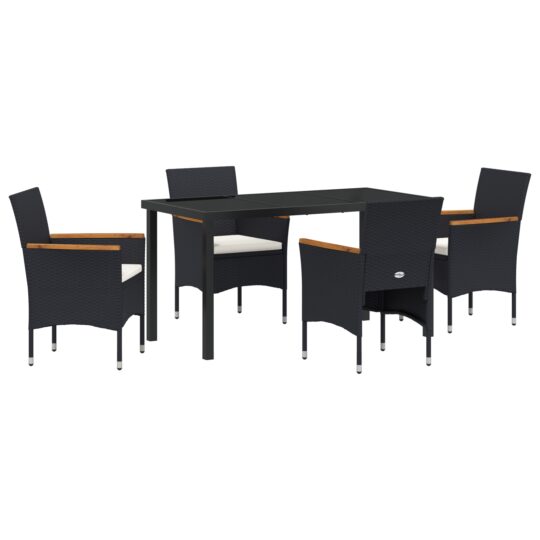 Alternative view of Set de masă pentru grădină cu pernă 5 pcs Negru Rattan poli