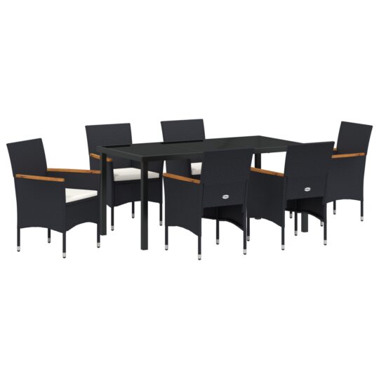 Alternative view of Set de masă pentru grădină cu pernă 7 pcs Negru Rattan poli