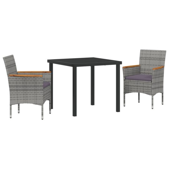 Alternative view of Set de masă pentru grădină cu pernă 3 pcs Gri Rattan poli