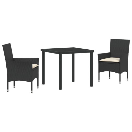 Alternative view of Set de masă pentru grădină cu pernă 3 pcs Negru Rattan poli