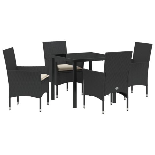 Alternative view of Set de masă pentru grădină cu pernă 5 pcs Negru Rattan poli
