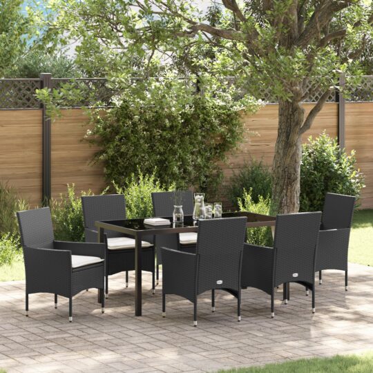 Set de masă pentru grădină cu pernă 7 pcs Negru Rattan poli