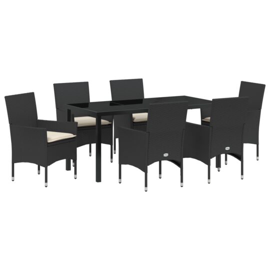 Alternative view of Set de masă pentru grădină cu pernă 7 pcs Negru Rattan poli