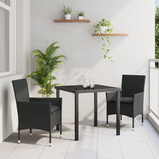 Set de masă pentru grădină cu pernă 3 pcs Negru Rattan poli