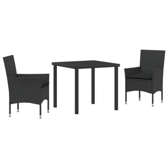Alternative view of Set de masă pentru grădină cu pernă 3 pcs Negru Rattan poli