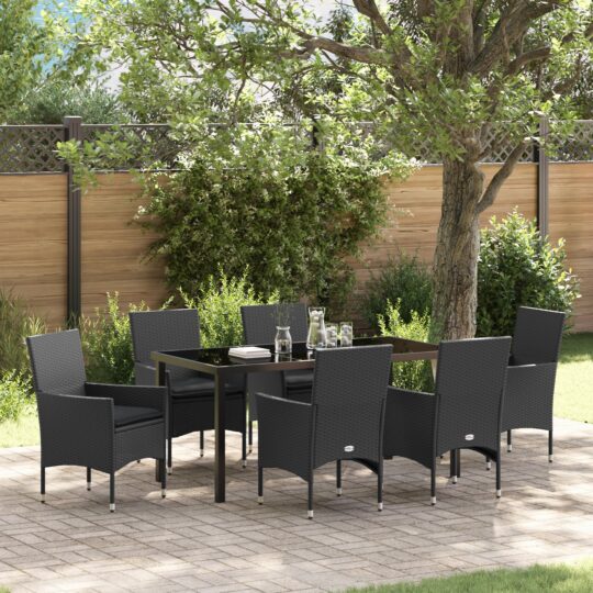 Set de masă pentru grădină cu pernă 7 pcs Negru Rattan poli