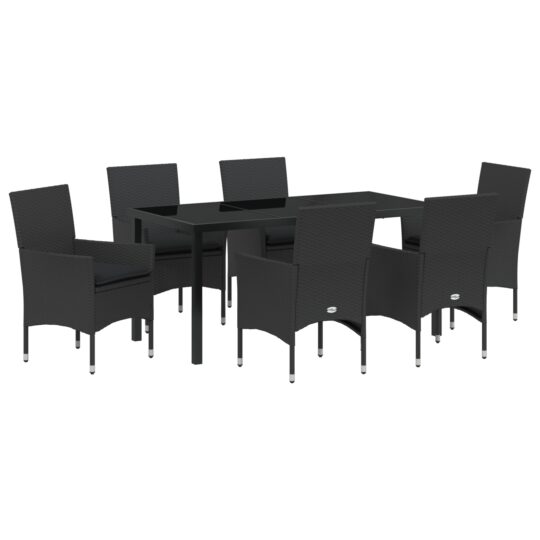Alternative view of Set de masă pentru grădină cu pernă 7 pcs Negru Rattan poli