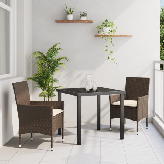Set de masă pentru grădină cu pernă 3 pcs Maro Rattan poli