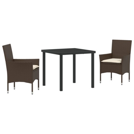 Alternative view of Set de masă pentru grădină cu pernă 3 pcs Maro Rattan poli