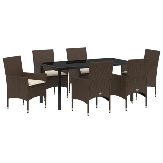 Alternative view of Set de masă pentru grădină cu pernă 7 pcs Maro Rattan poli