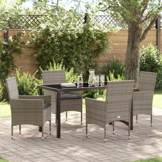 Set de masă pentru grădină cu pernă 5 pcs Gri Rattan poli