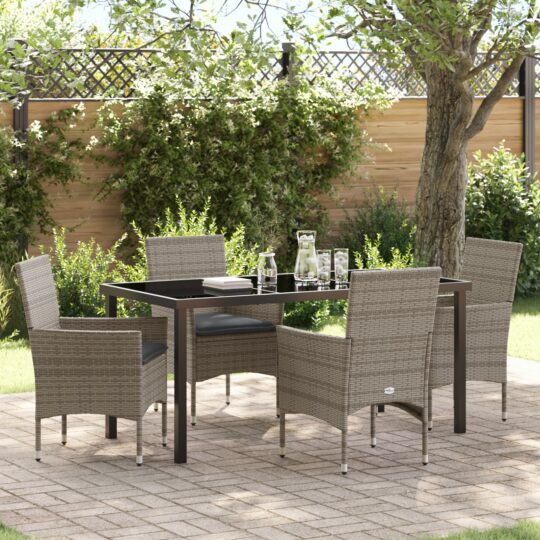 Set de masă pentru grădină cu pernă 5 pcs Gri Rattan poli